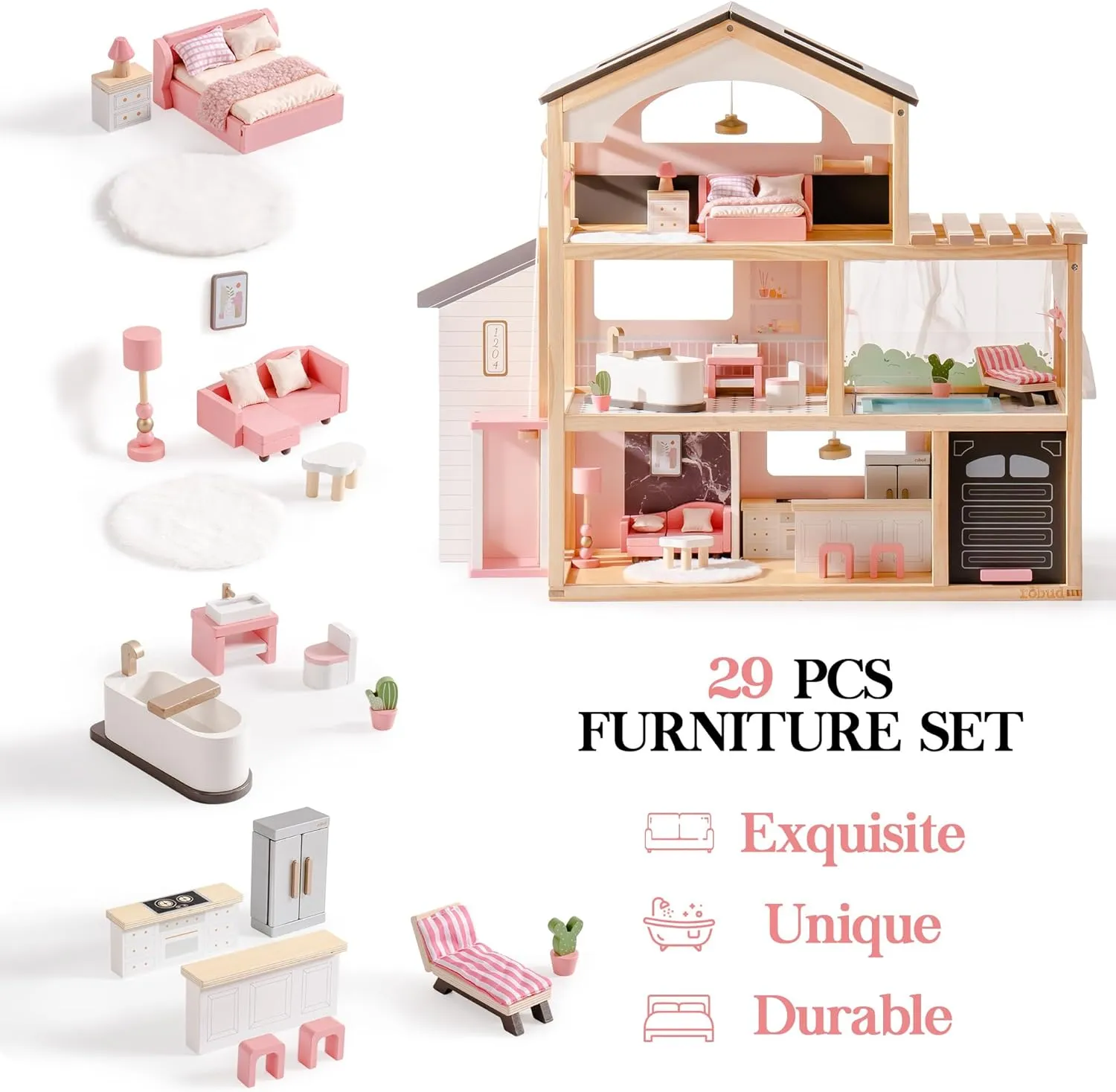 Classic Wooden Dollhouse For Kids