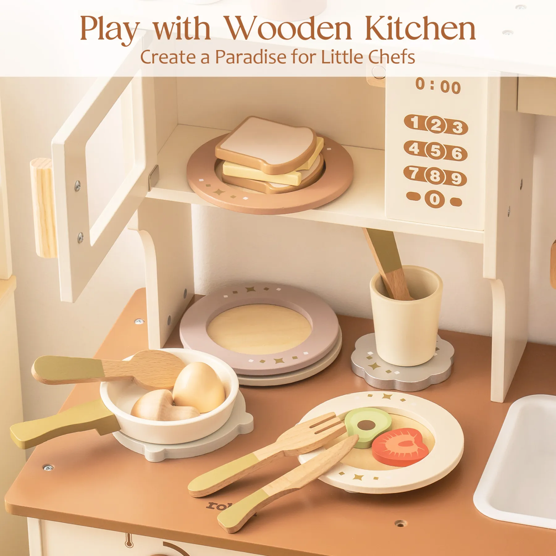 4 Piece Wooden Tableware Play Set For Kids