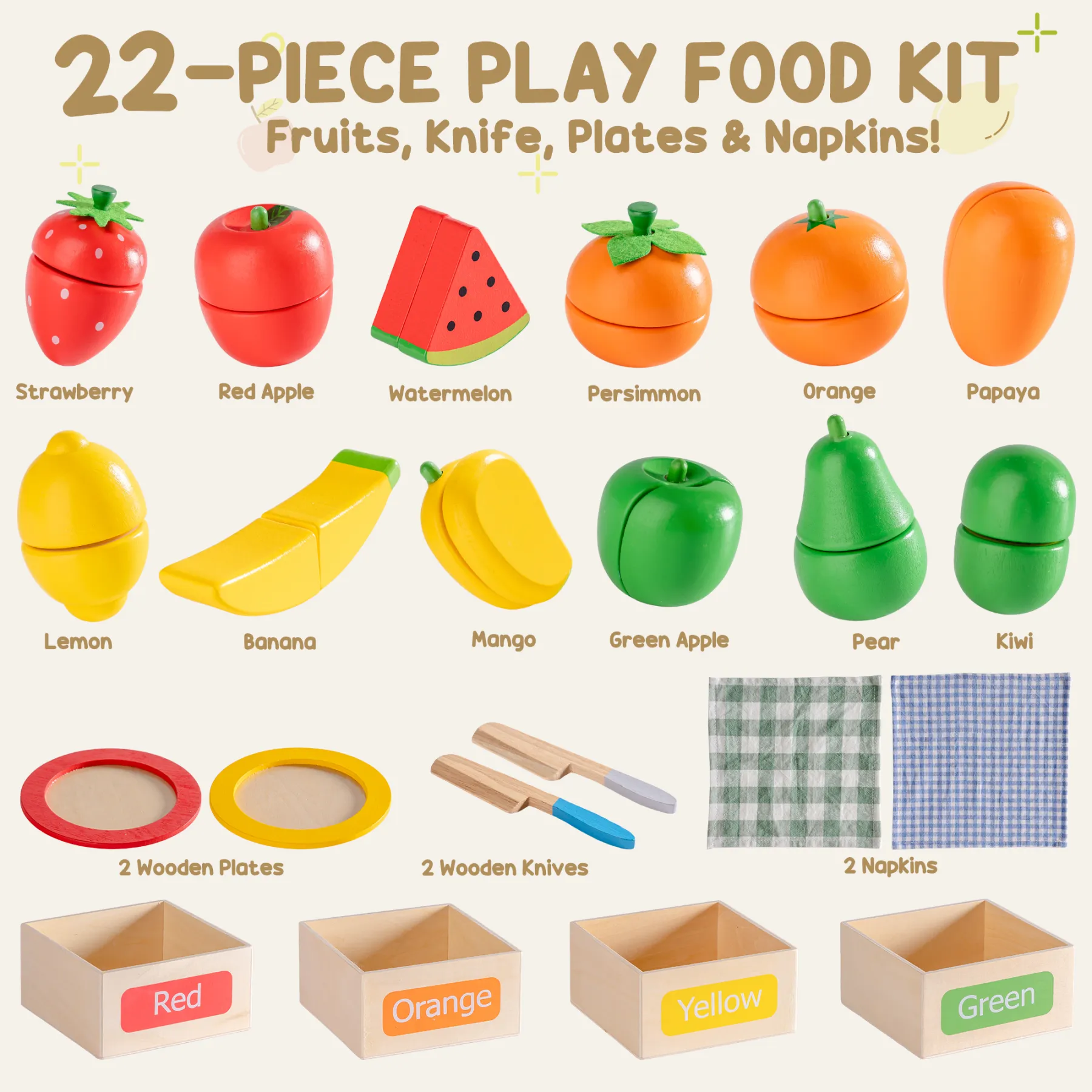 Wooden Fruit Slice Playset In Box