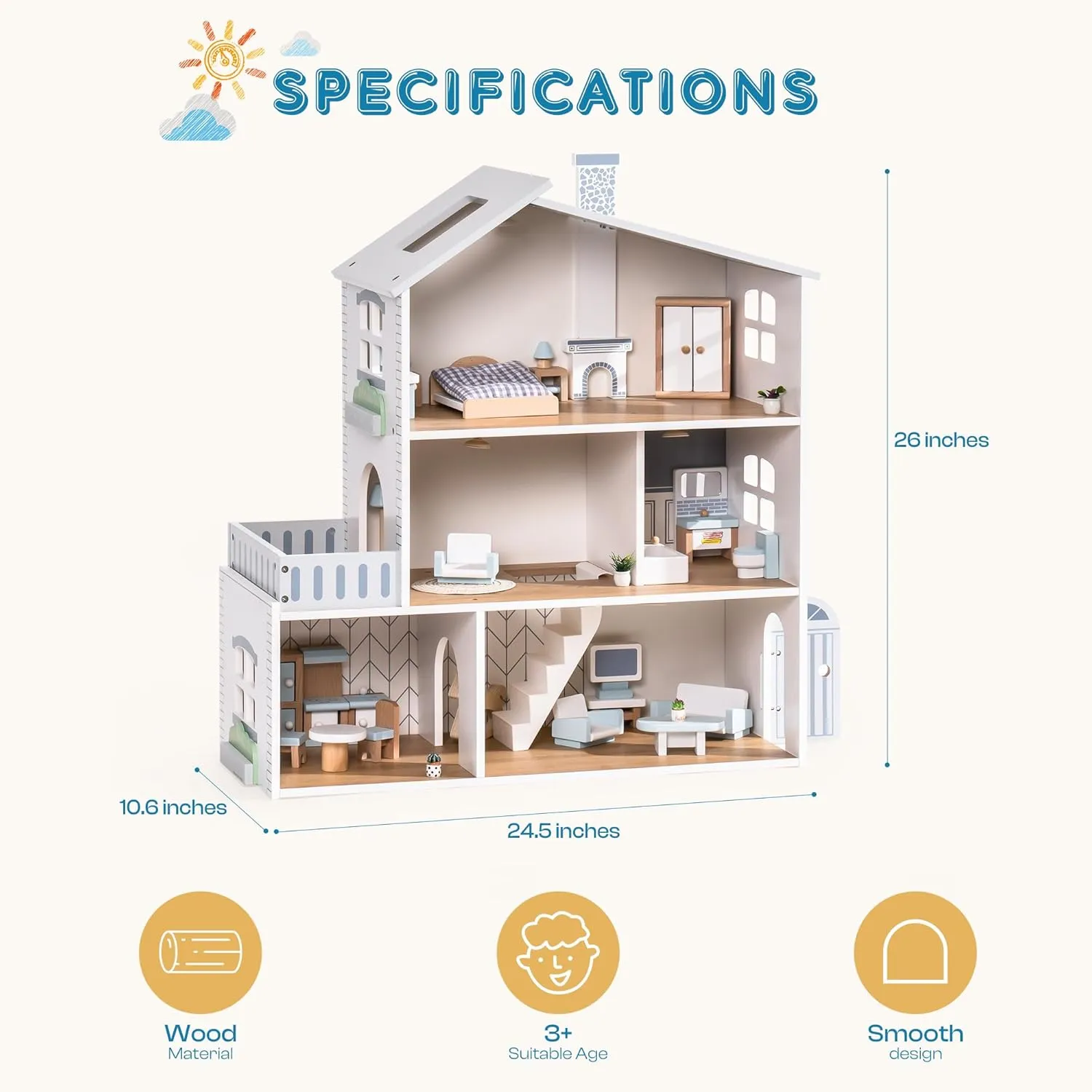 Minimalist Wooden Nordic Doll House Playset