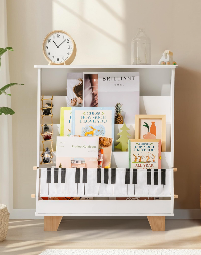 Wooden Kids Bookshelf In Piano Design