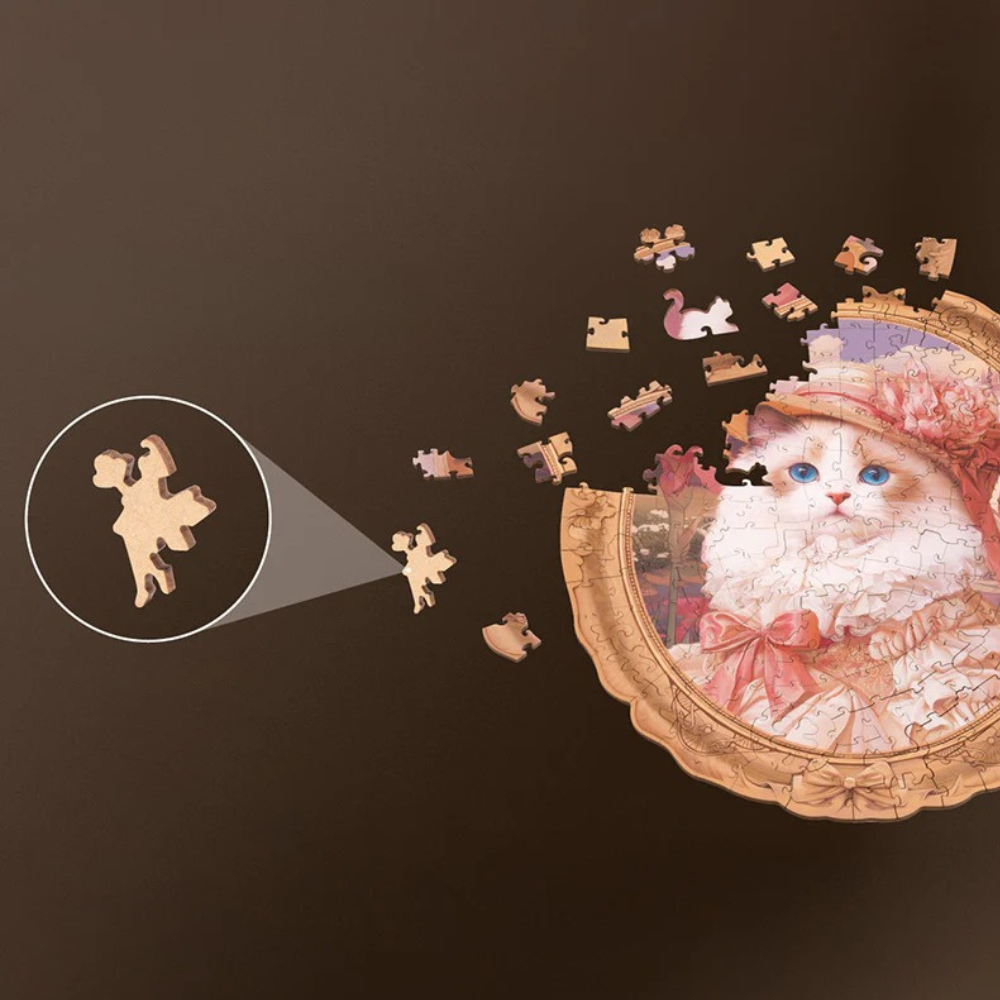 Springtime Kitty Portrait Wooden Jigsaw Puzzle