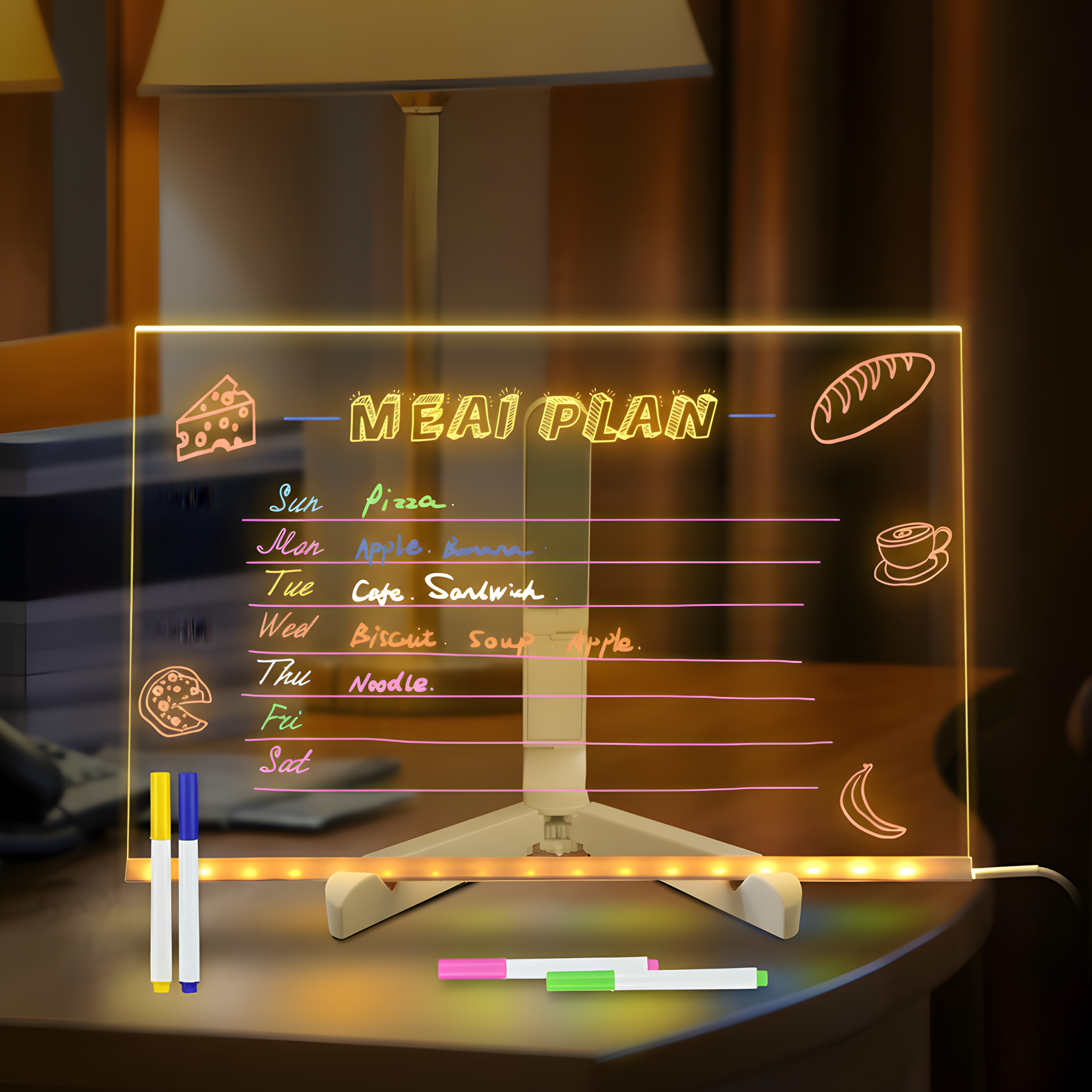 11.8 Inch LED Acrylic Dry Erase Board With Stand And 7 Pcs Pens For Notes And Messages