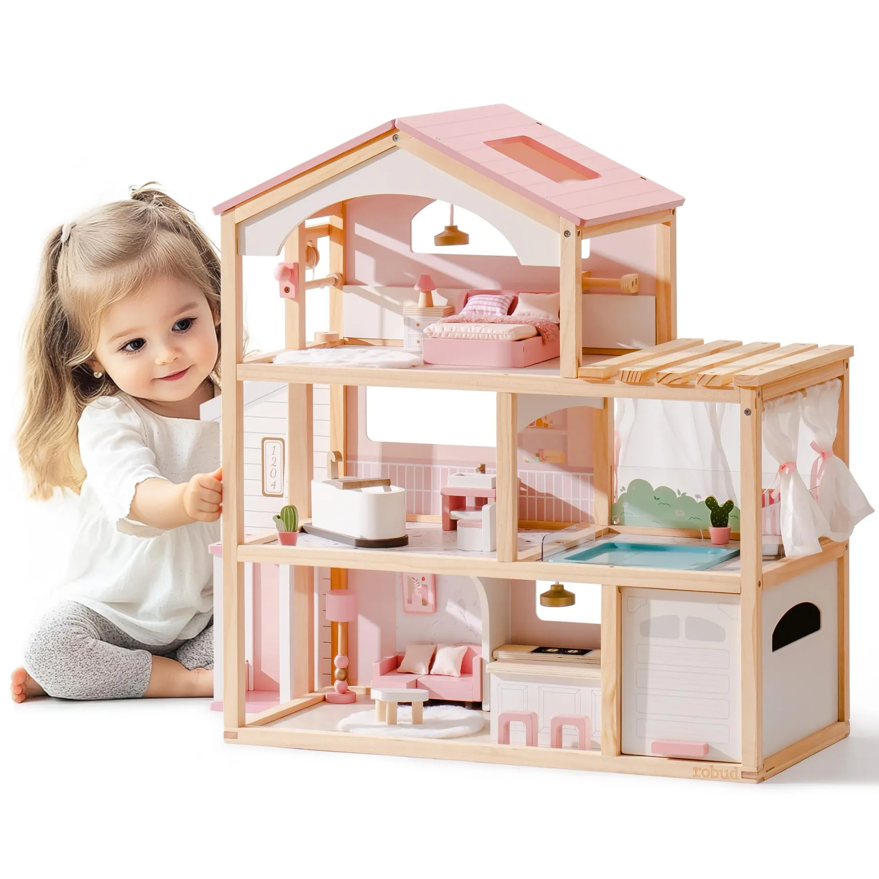 Classic Wooden Dollhouse for Kids