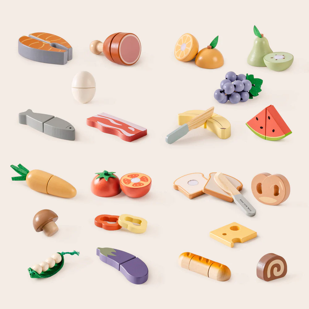 4 In 1 Wooden Cutting Food Playset