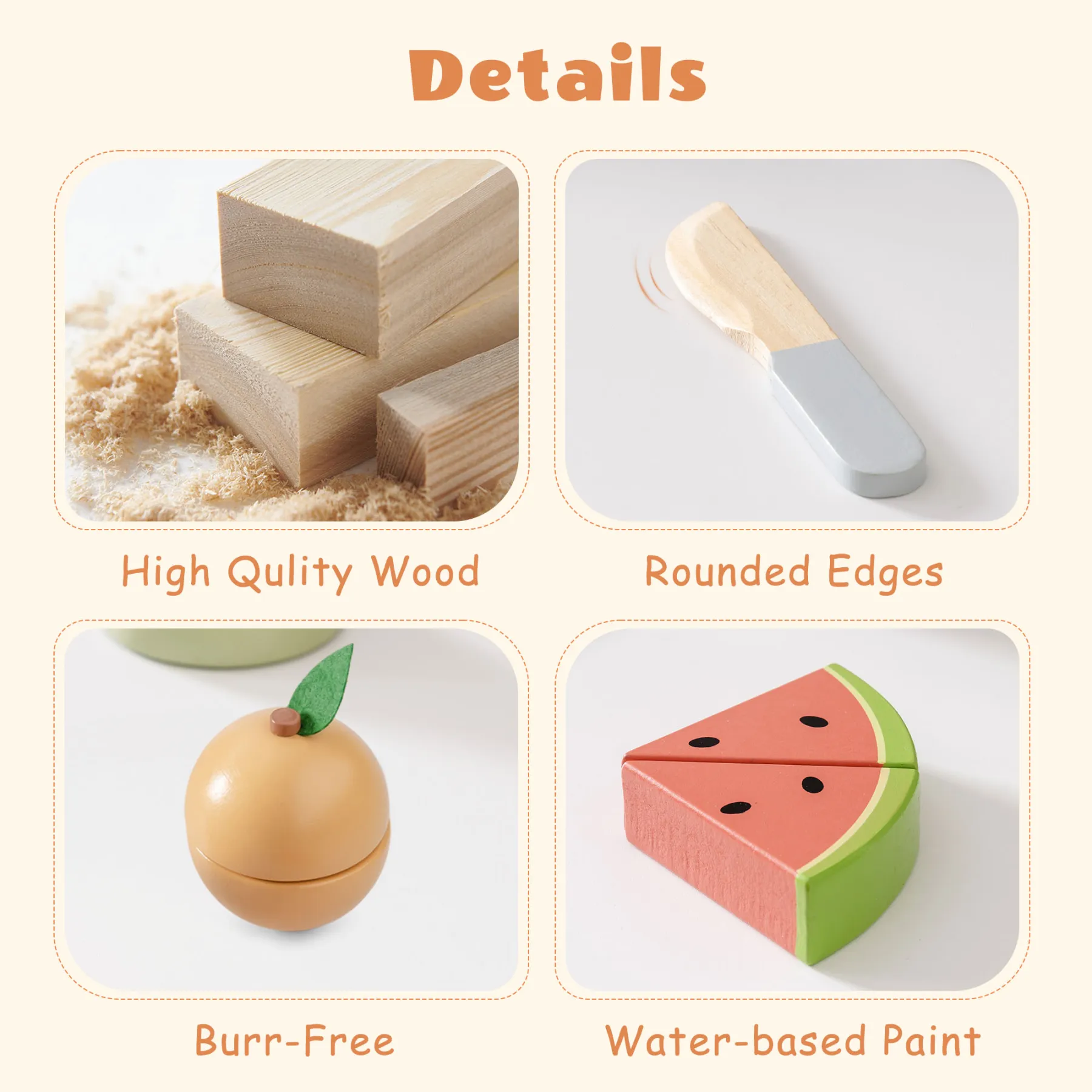 Wooden Play Food Fruit Set for Kids