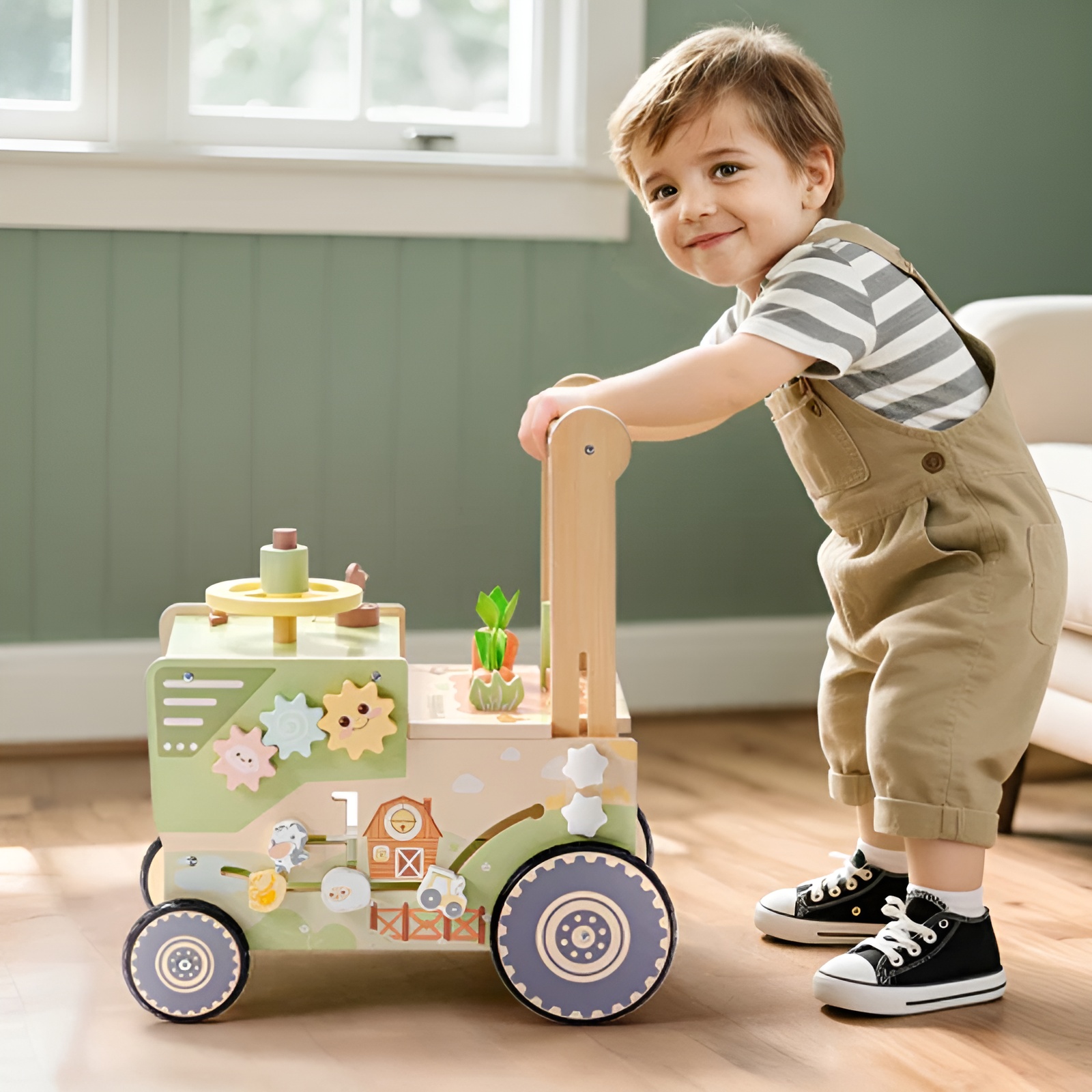 Wooden Baby Push Walker Green Farm