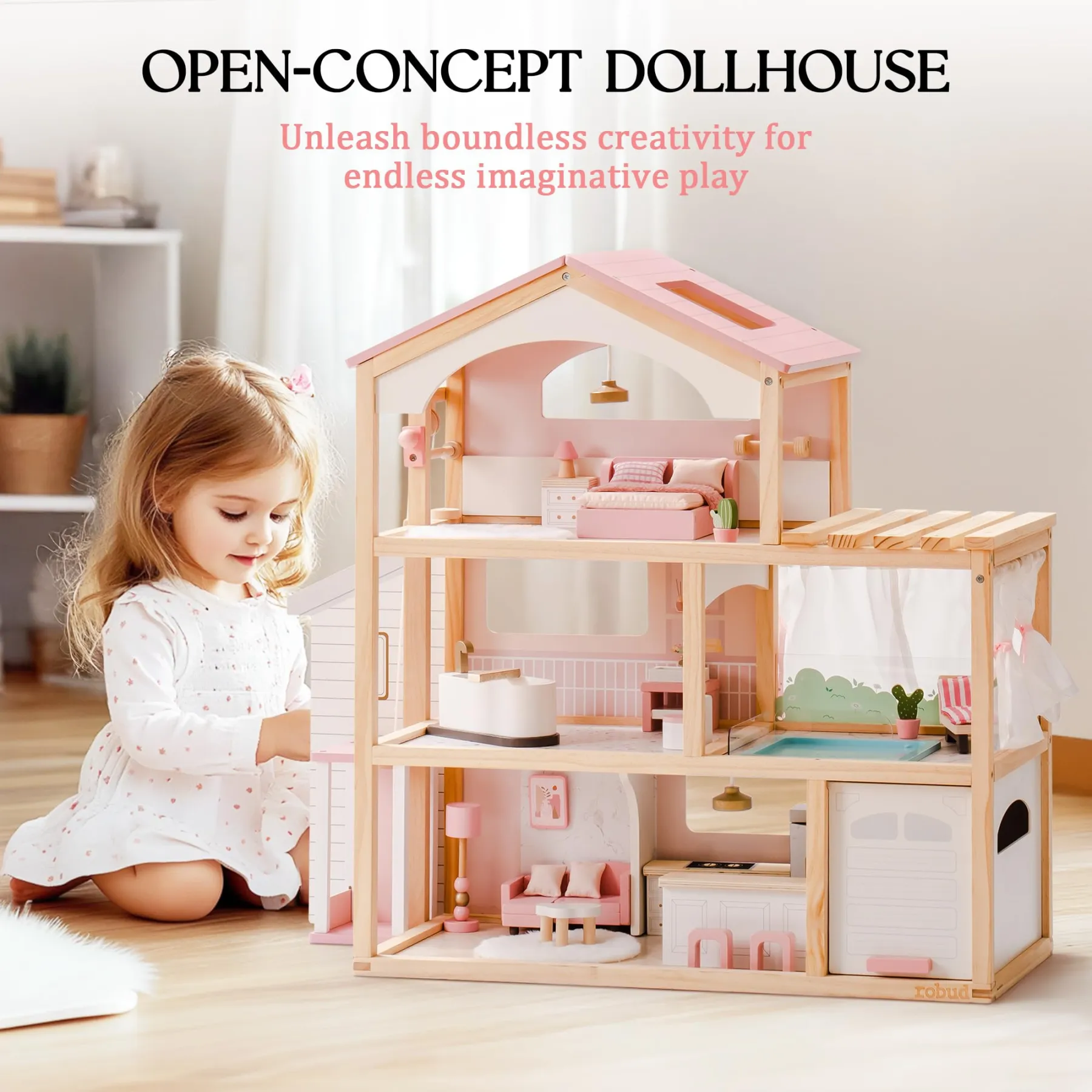 Classic Wooden Dollhouse for Kids