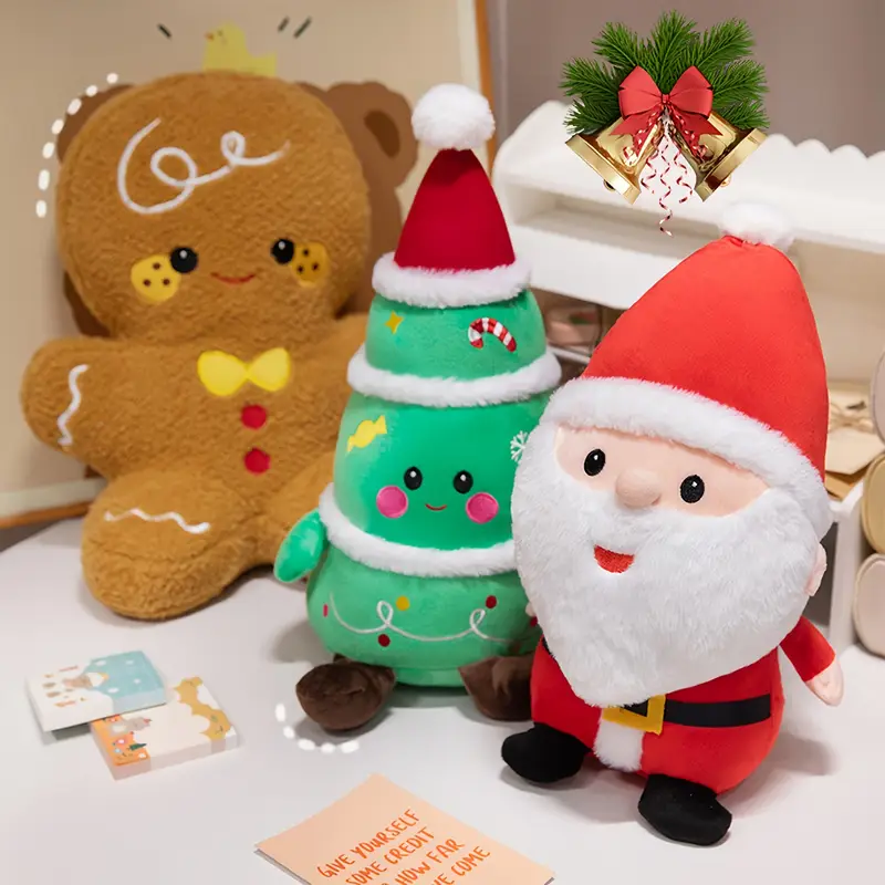 Festive Stuffed Toy Set for Christmas Gifts with Reindeer Gingerbread and Santa