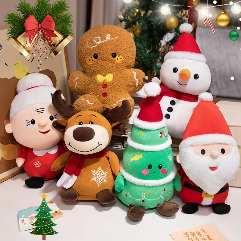 Festive Stuffed Toy Set for Christmas Gifts with Reindeer Gingerbread and Santa