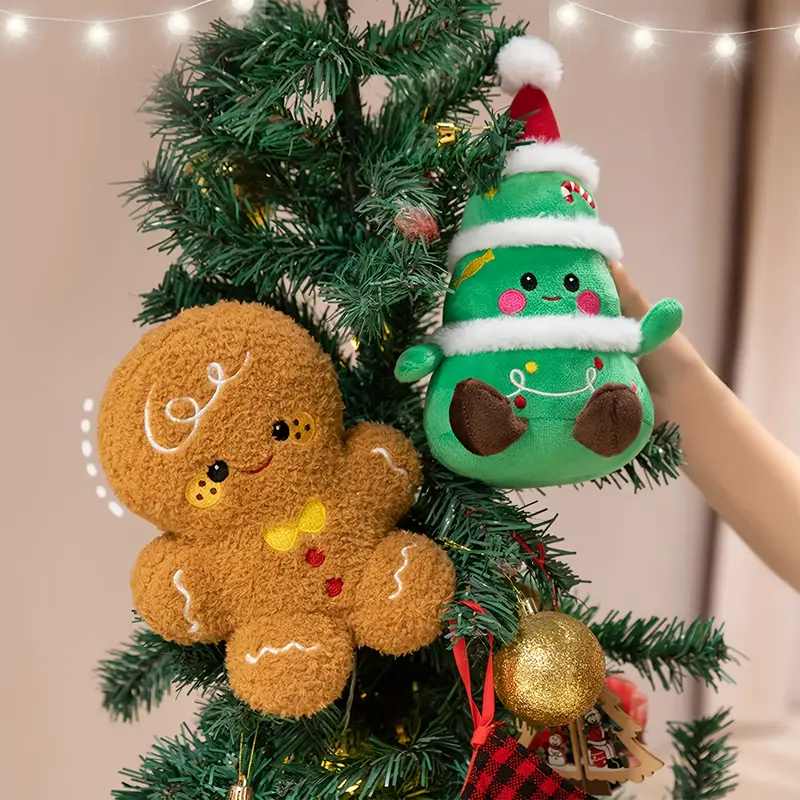 Festive Stuffed Toy Set for Christmas Gifts with Reindeer Gingerbread and Santa