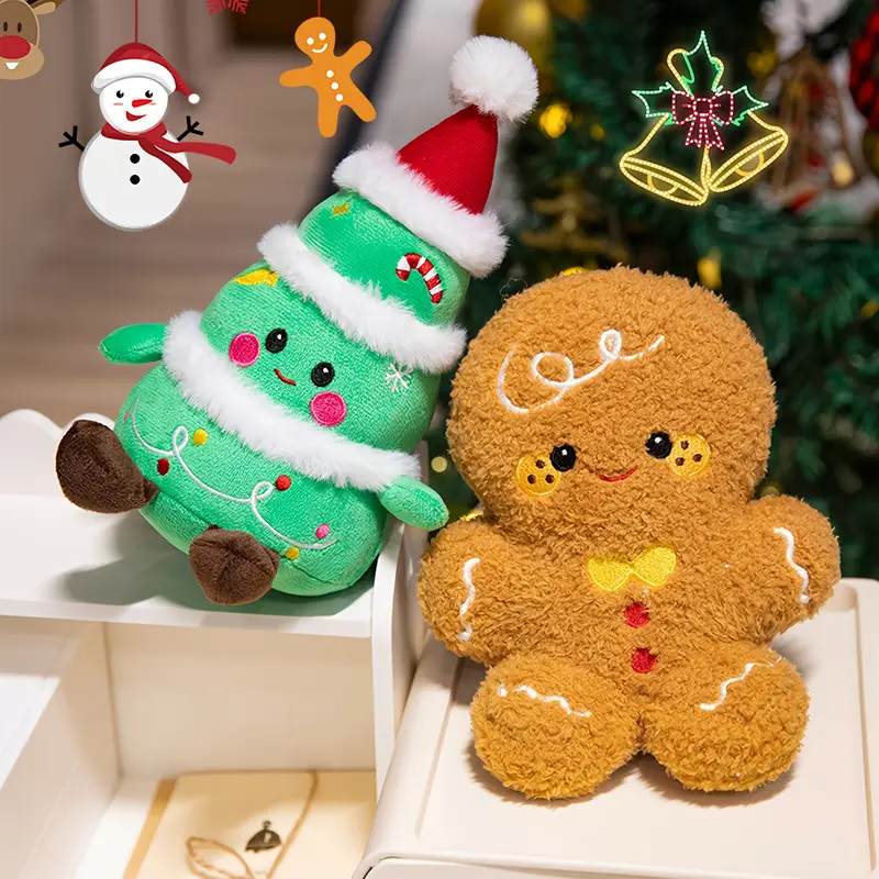 Festive Stuffed Toy Set for Christmas Gifts with Reindeer Gingerbread and Santa