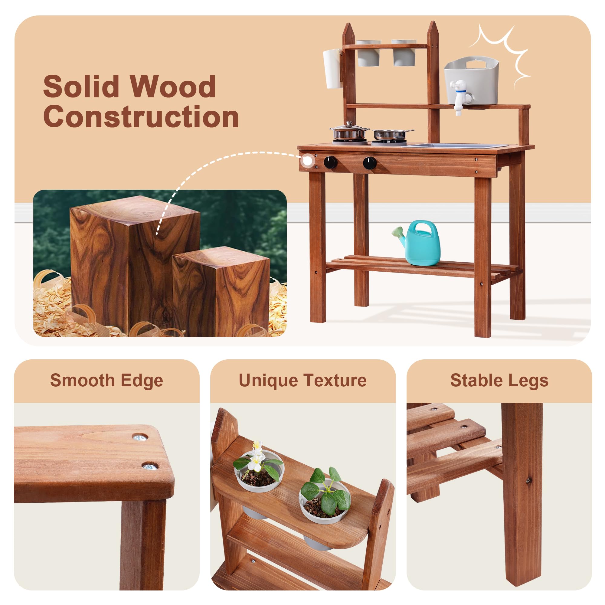 Wooden Outdoor Mud Kitchen Playset For Kids
