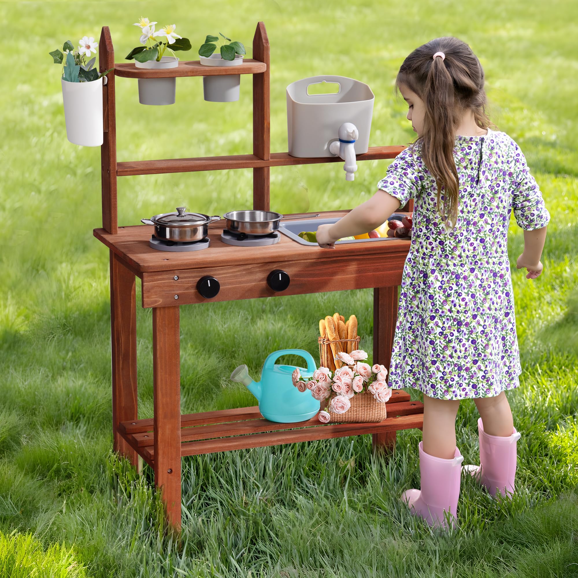 Wooden Outdoor Mud Kitchen Playset For Kids