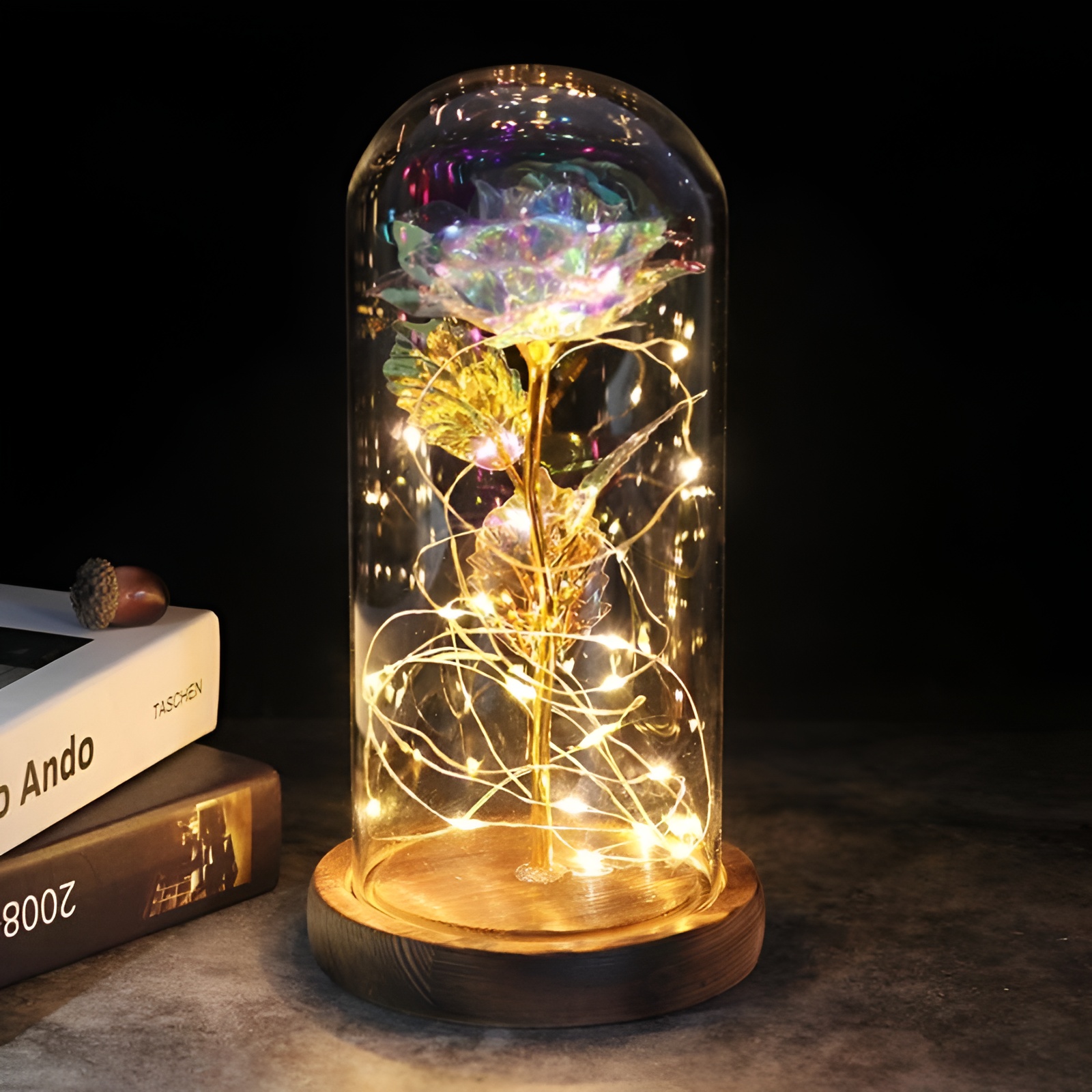 Enchanted Rose With Decorative Glass Dome For Display