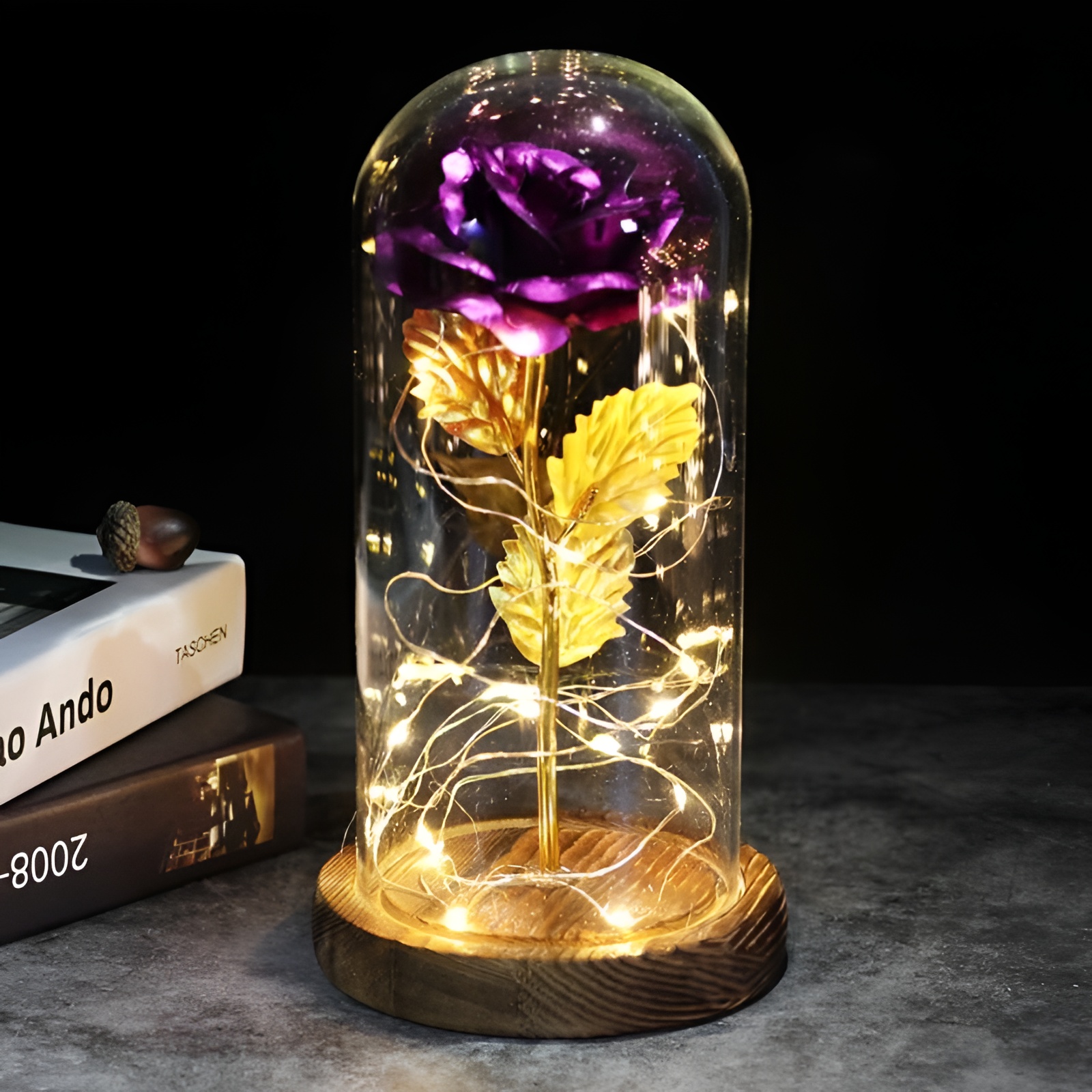 Enchanted Rose With Decorative Glass Dome For Display