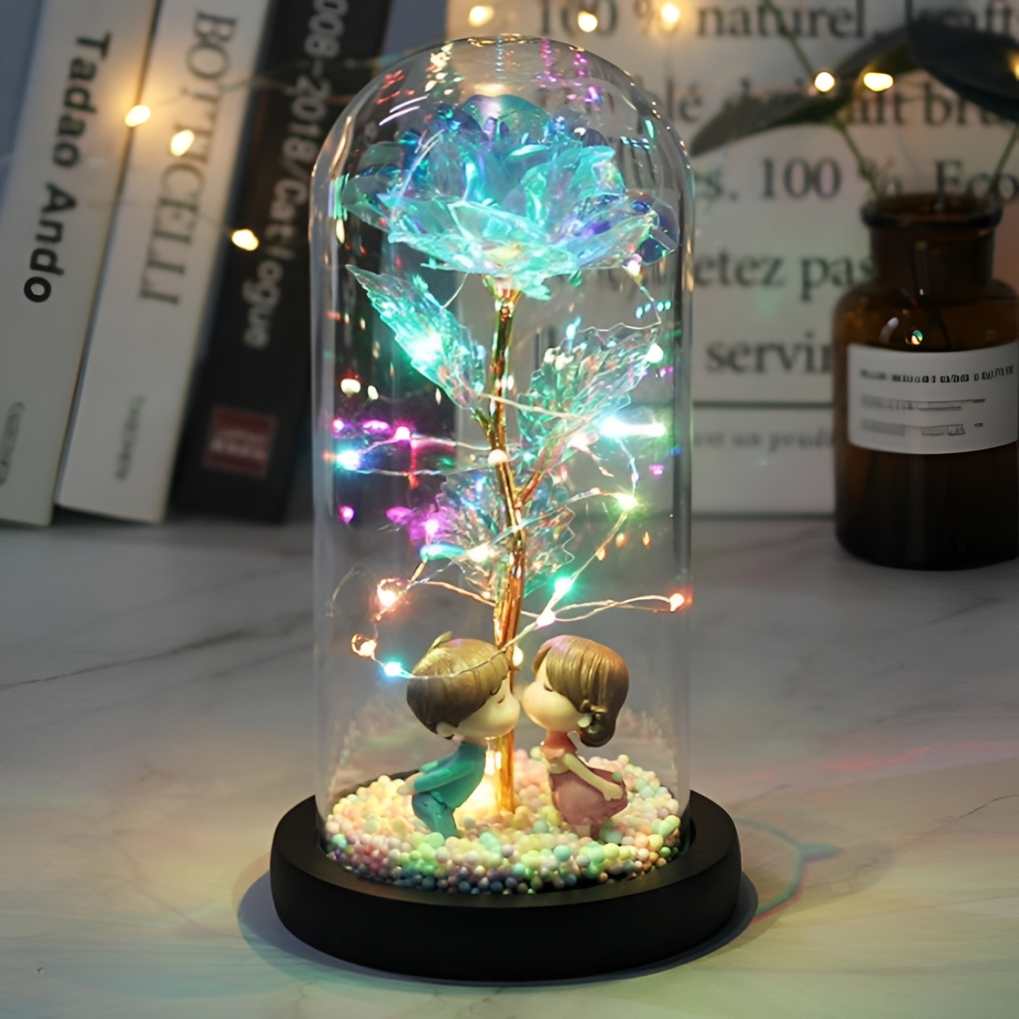 Enchanted Rose With Decorative Glass Dome For Display