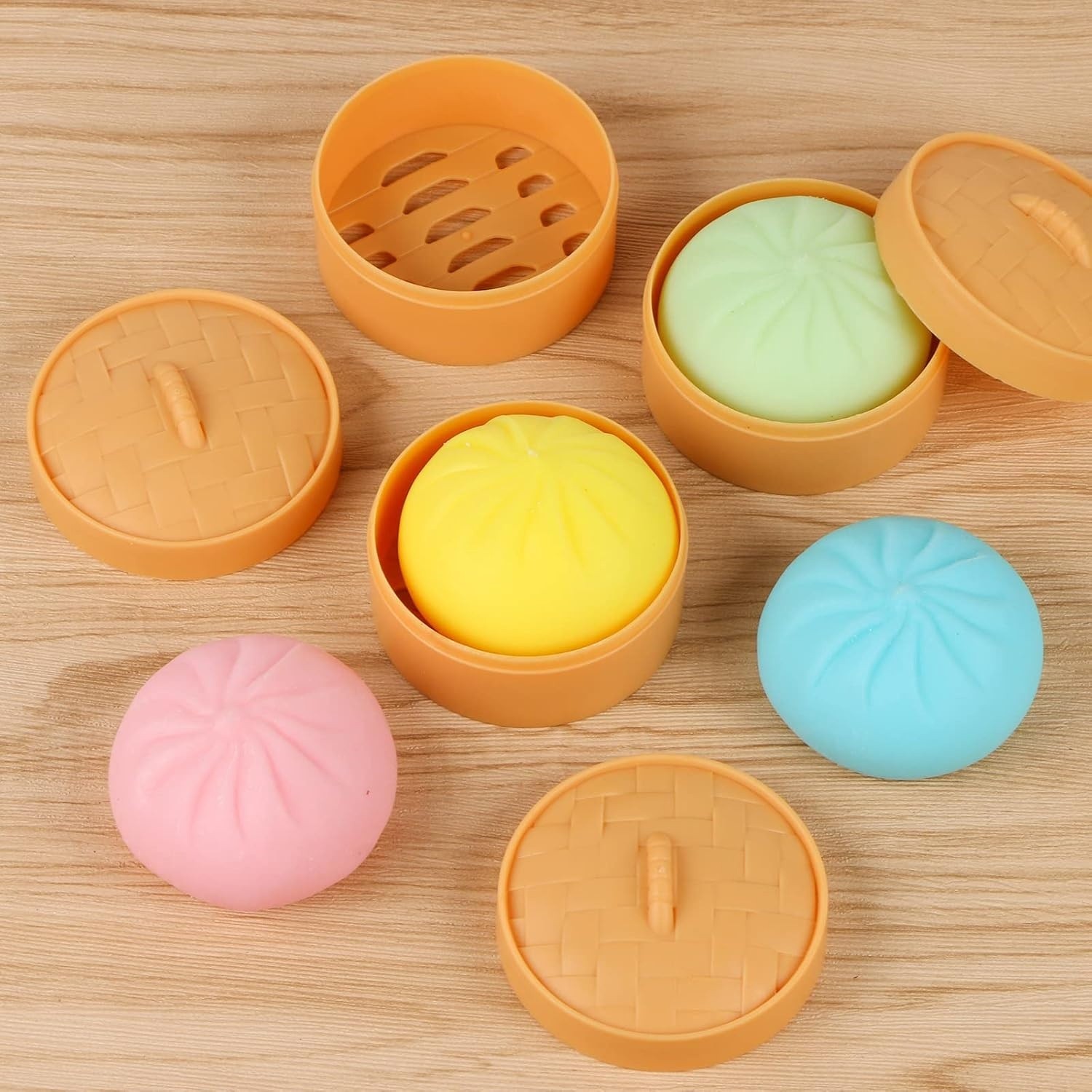 Pack Of 5 Dumpling Squishy Fidget Toy Set With Storage Boxes