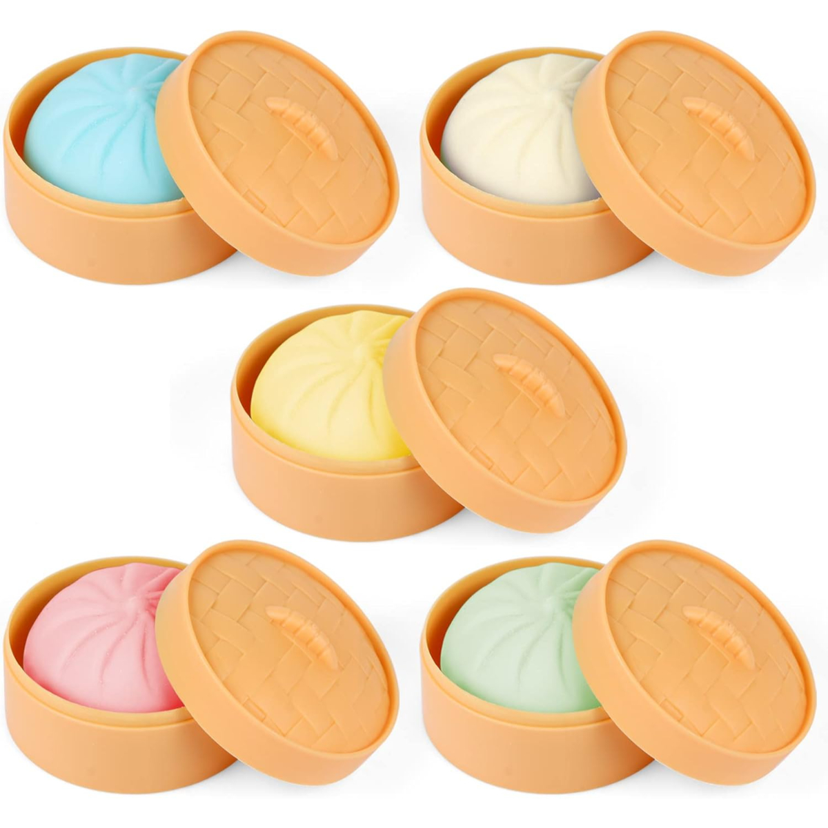 Pack Of 5 Dumpling Squishy Fidget Toy Set With Storage Boxes