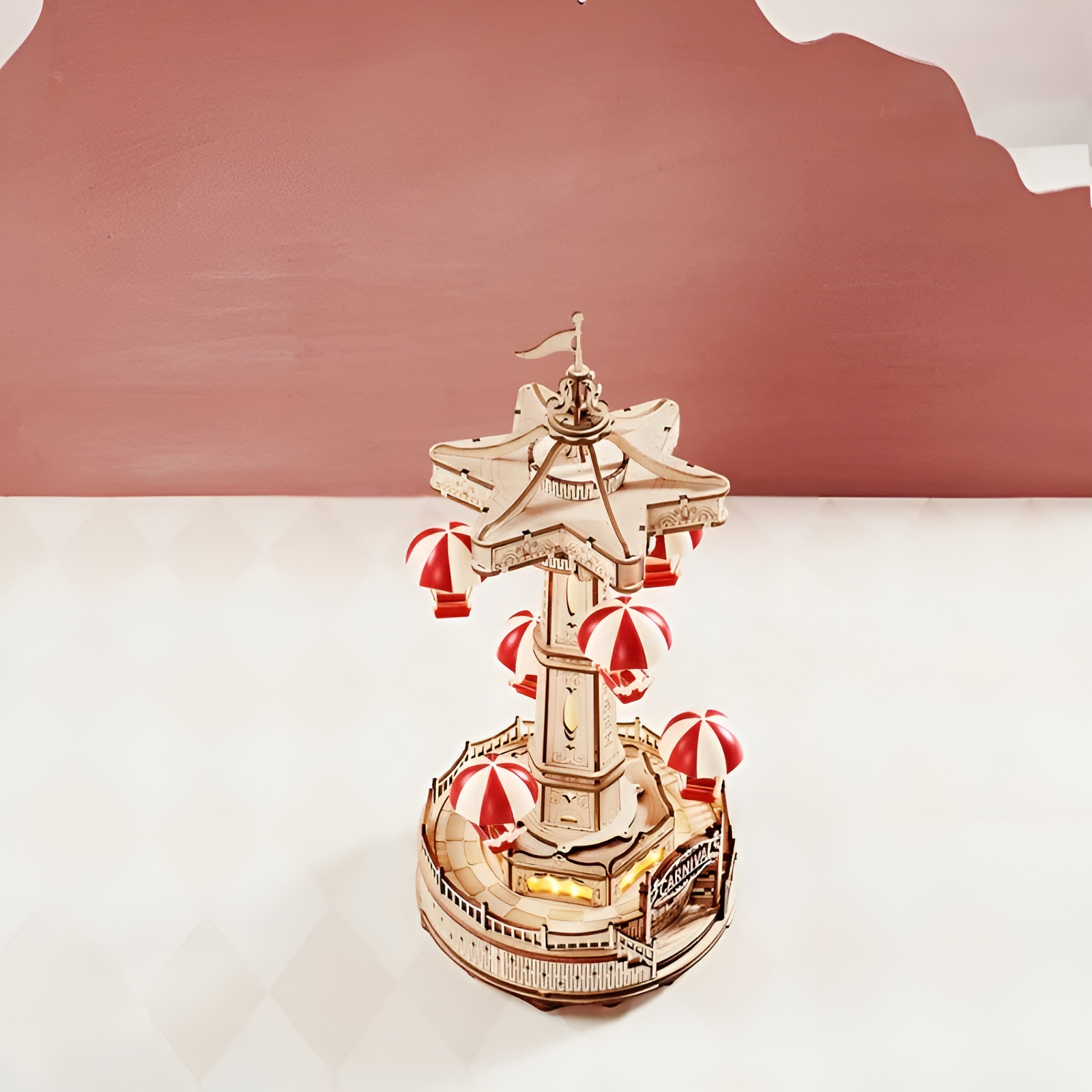 Parachute Tower DIY Music Box 3D Wooden Puzzle