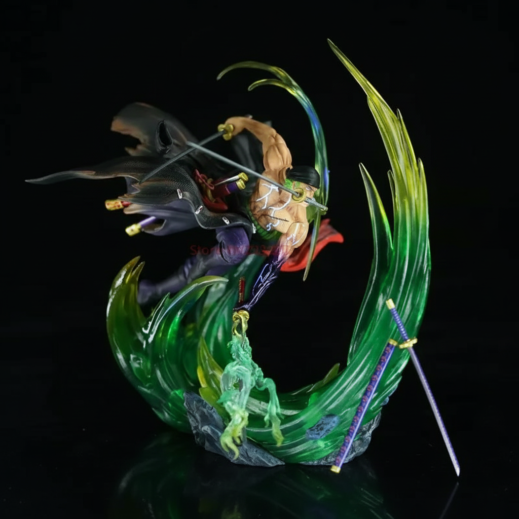 Roronoa Zoro Three Sword Style Figure Anime Samurai Statue with Green Energy Effect