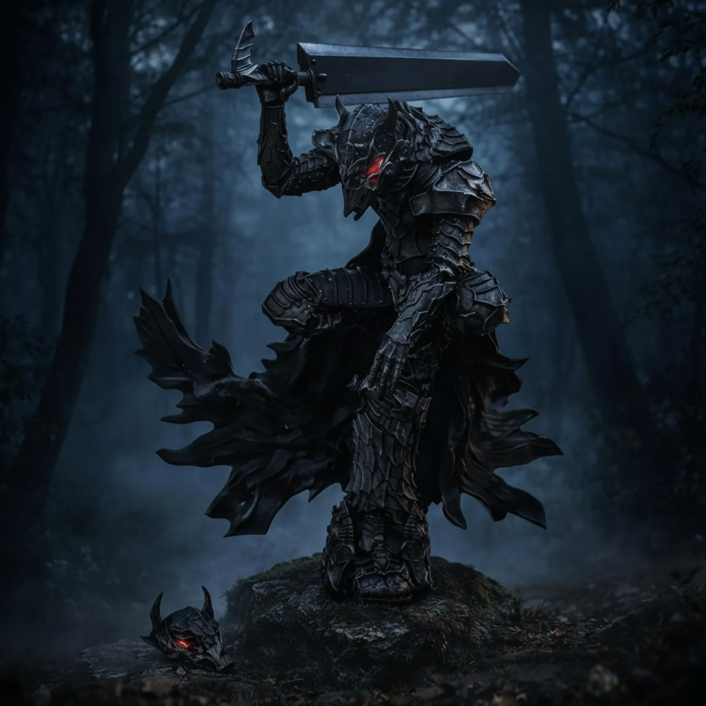 Berserk Dark Knight Guts Statue Anime Sculpture Gothic Fantasy Decor