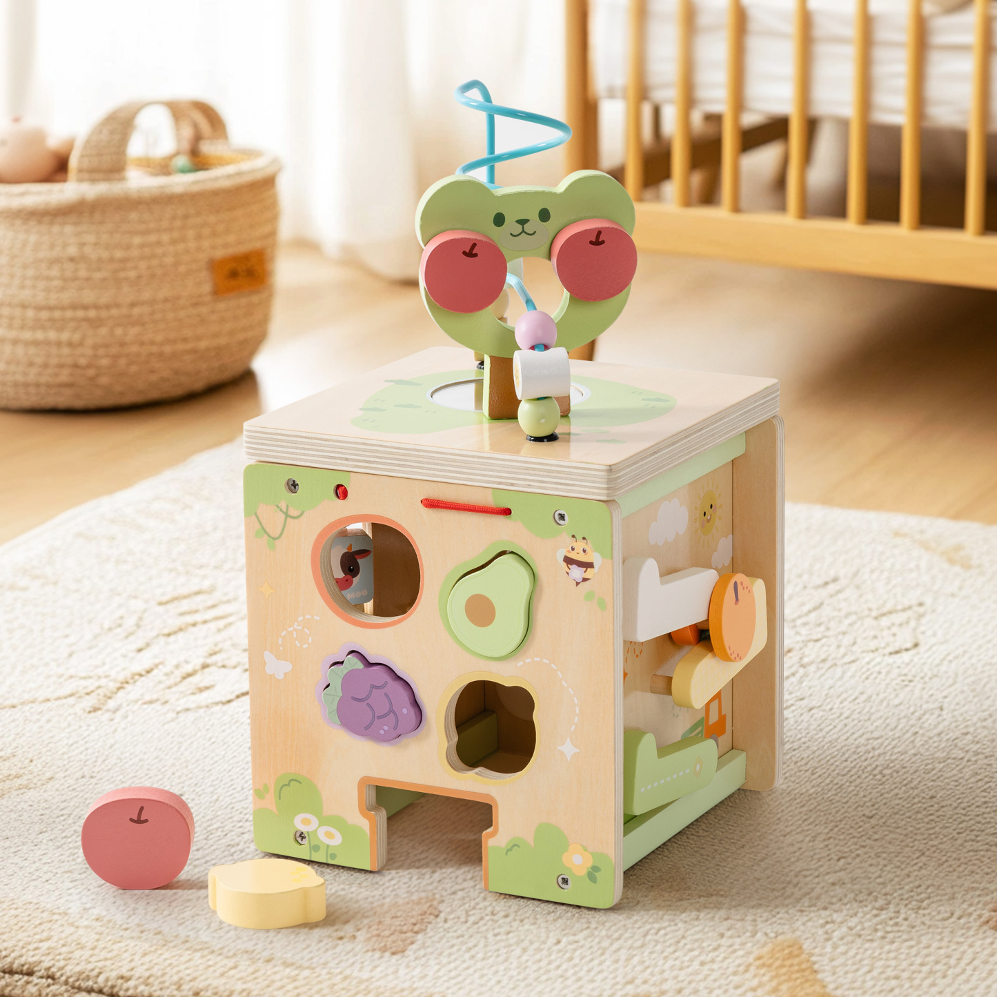 Wooden Activity Cube Little Bear Orchard