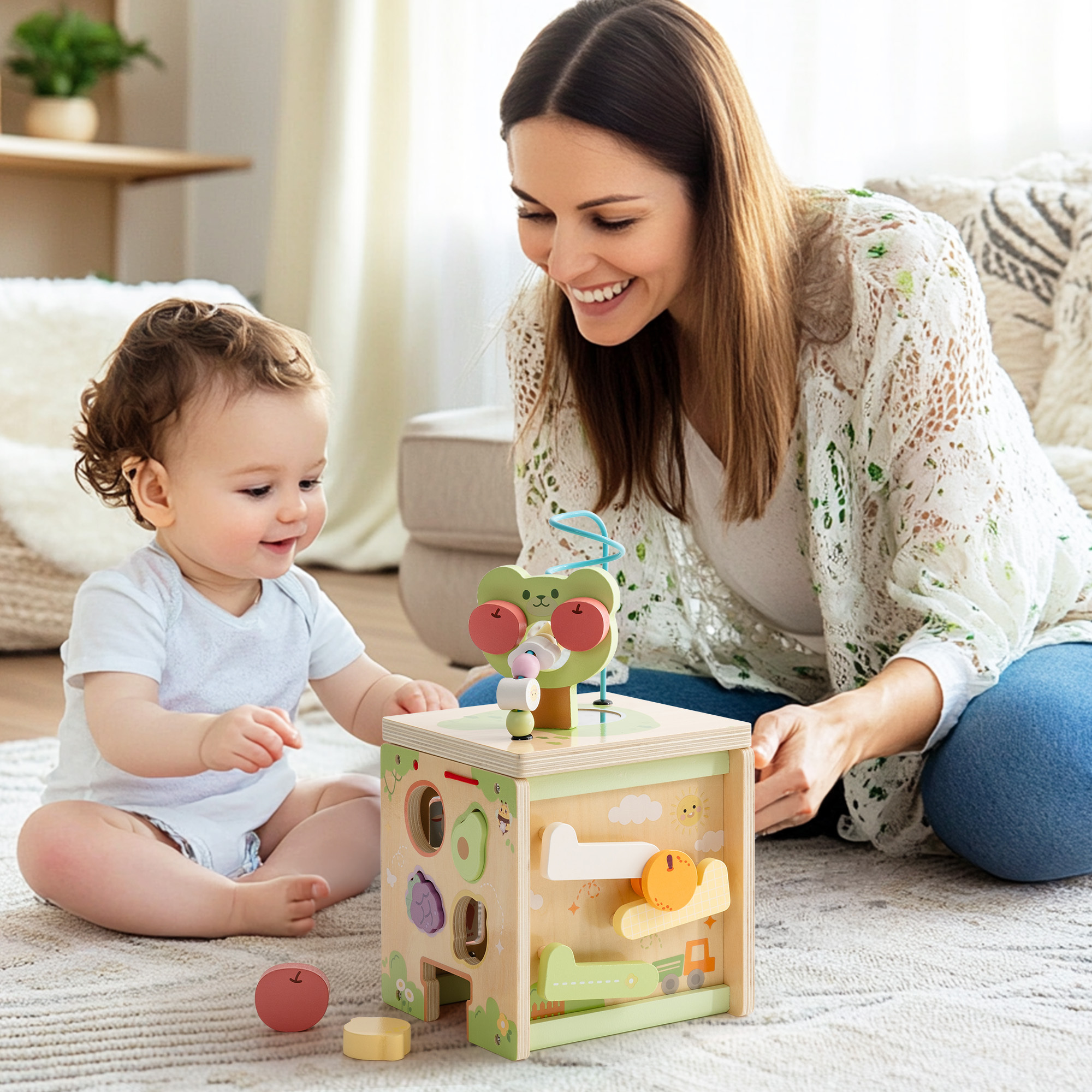 Wooden Activity Cube Little Bear Orchard