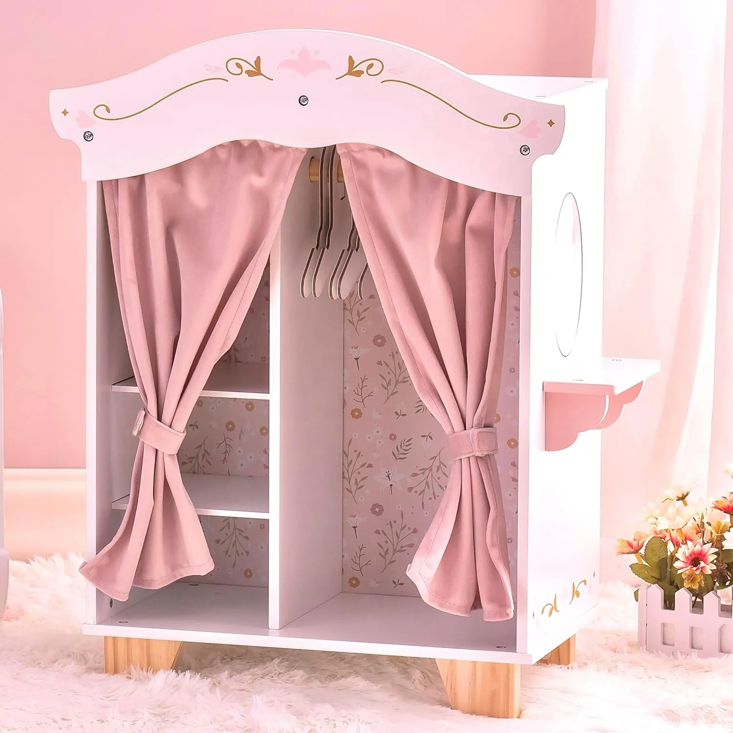 Wooden Doll Closet Wardrobe
