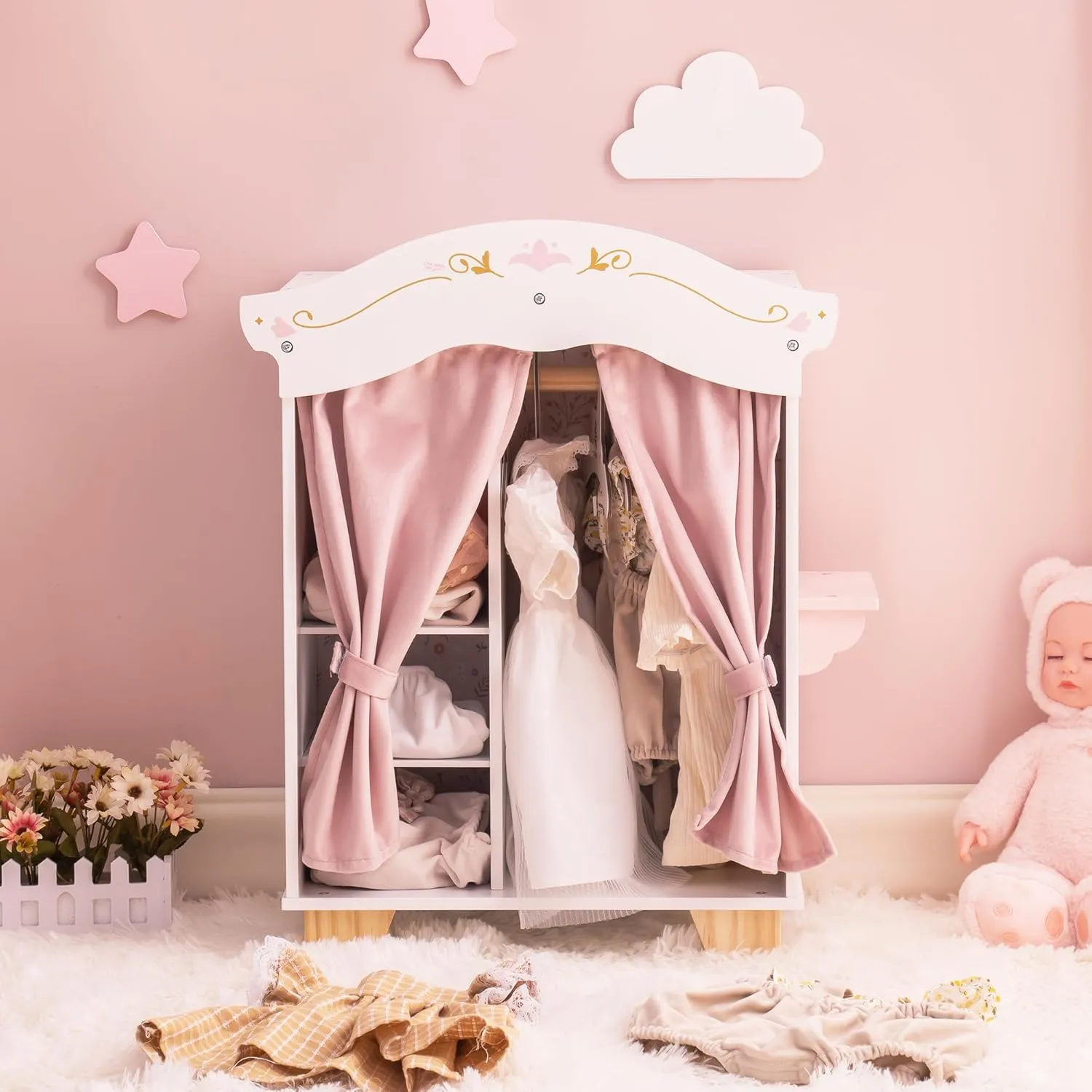 Wooden Doll Closet Wardrobe