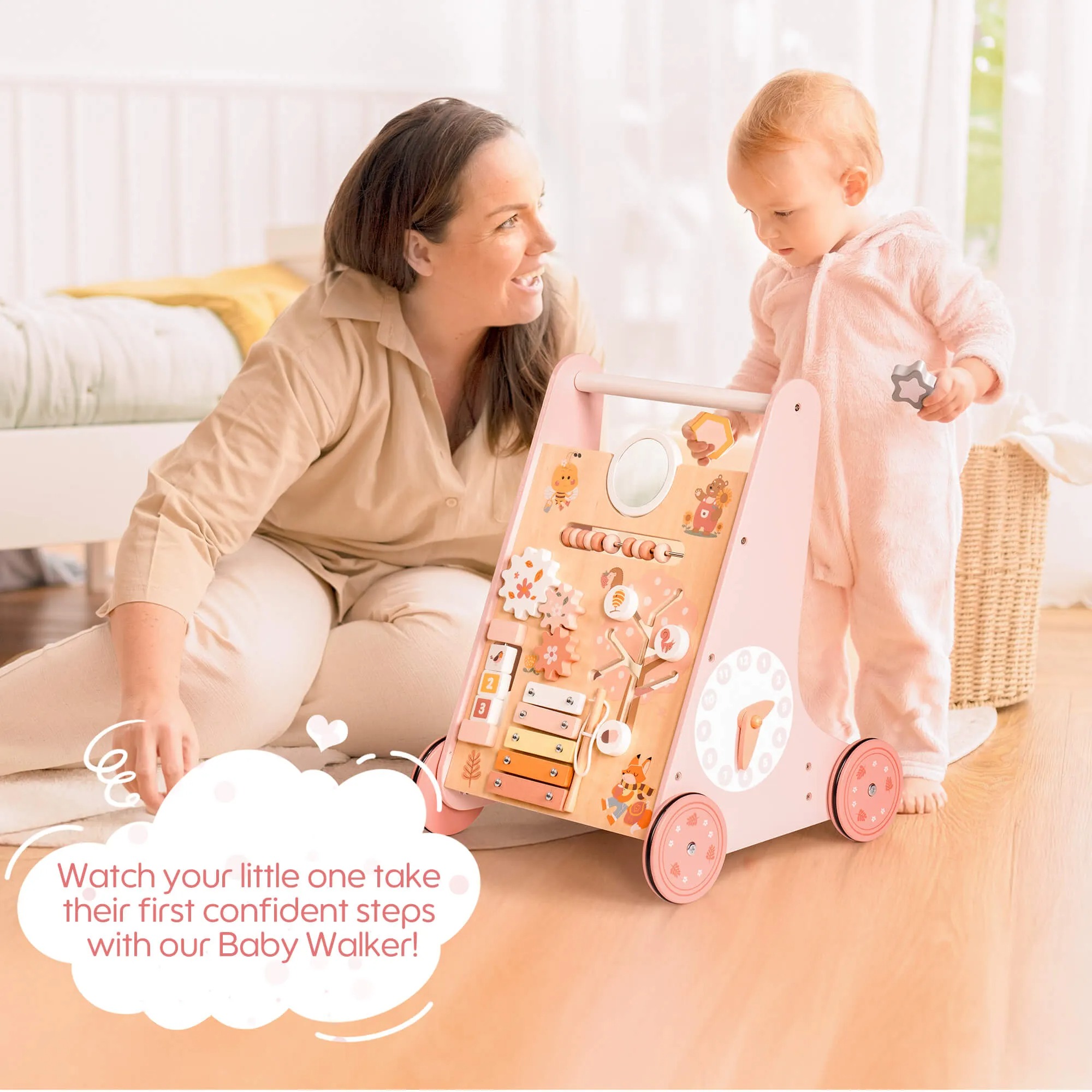 Wooden Pink Baby Walker