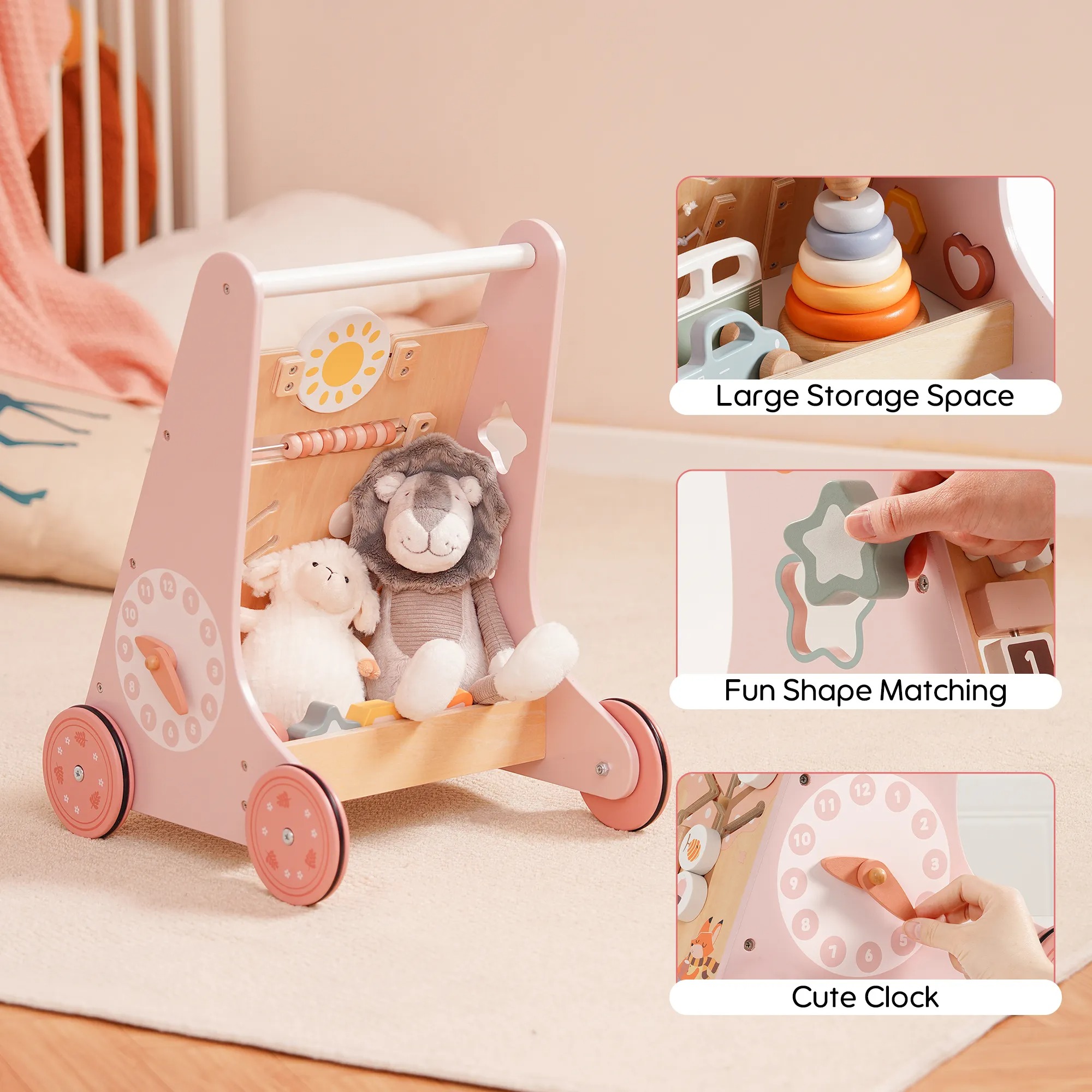 Wooden Pink Baby Walker