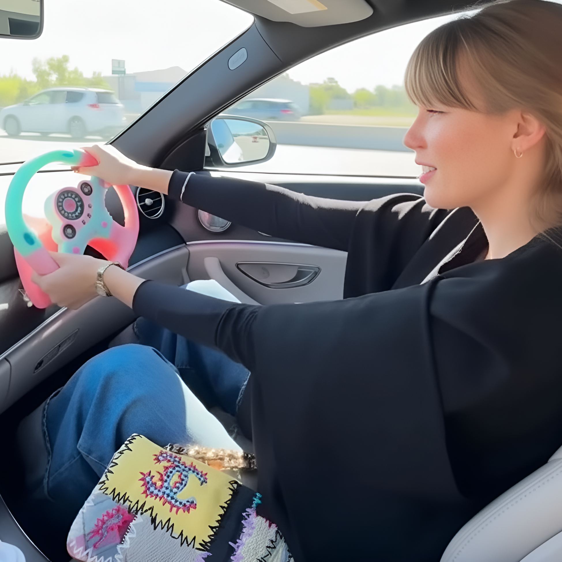 Portable Steering Wheel Toy With Suction Cup And Driving Sounds