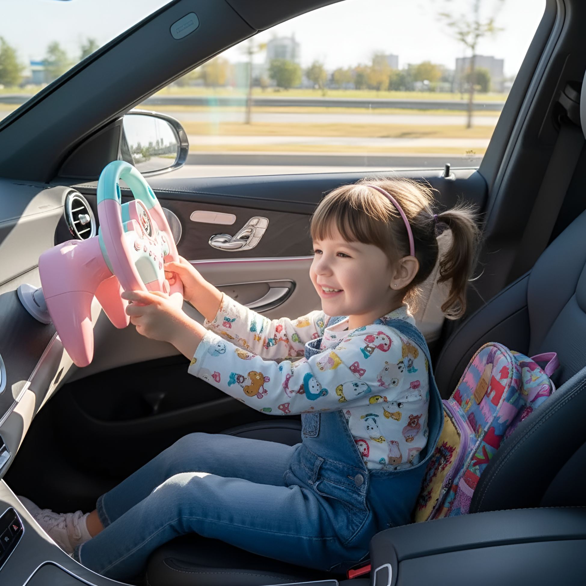 Portable Steering Wheel Toy With Suction Cup And Driving Sounds