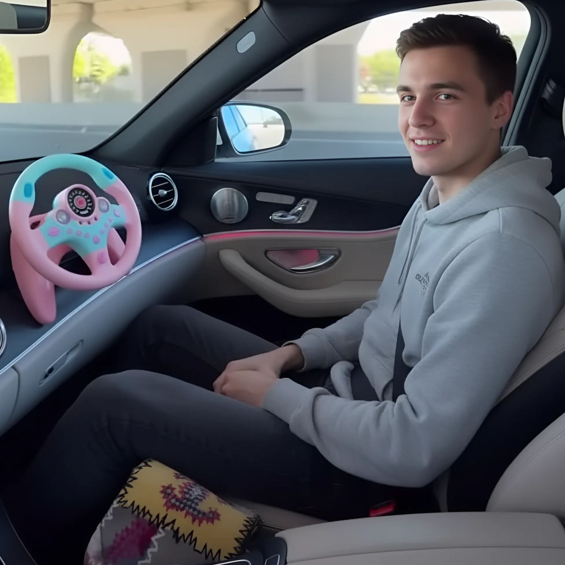 Portable Steering Wheel Toy With Suction Cup And Driving Sounds