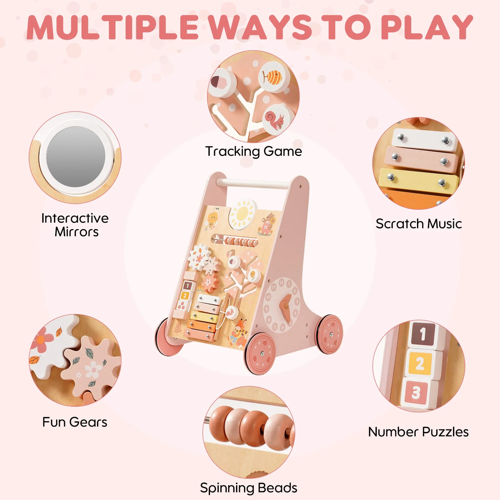 Wooden Baby Push Walker Close-up