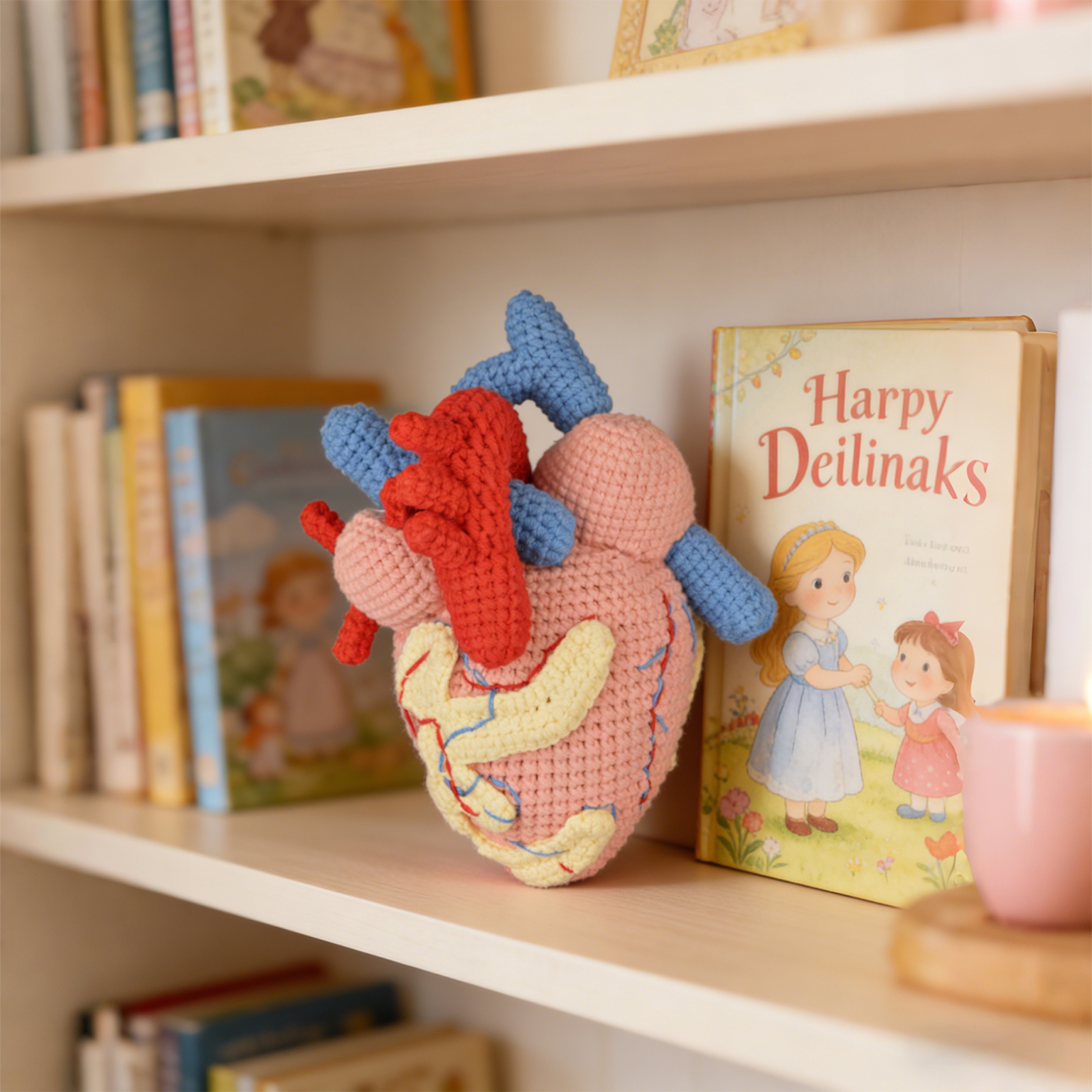Crochet Heart Plush Displayed On Desk Or Shelf