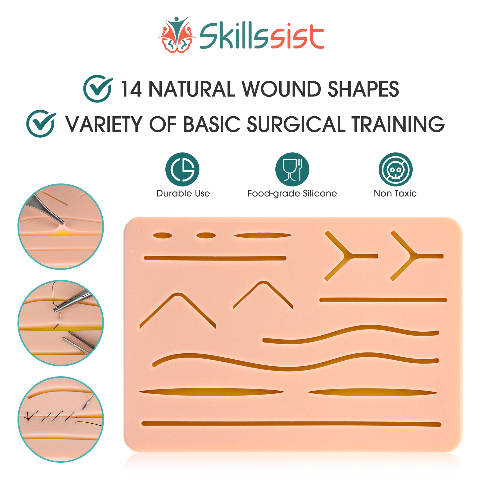 Suture Pad with Sturdy 3 Layers and 14 Pre-Cut Wounds