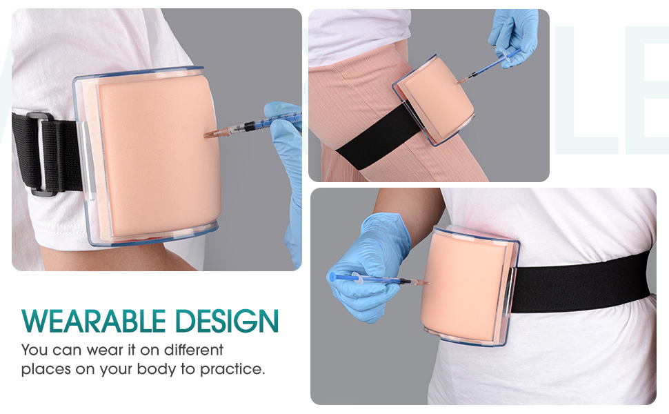 Wearable Injection Practice Pad on Arm Thigh Abdomen Training