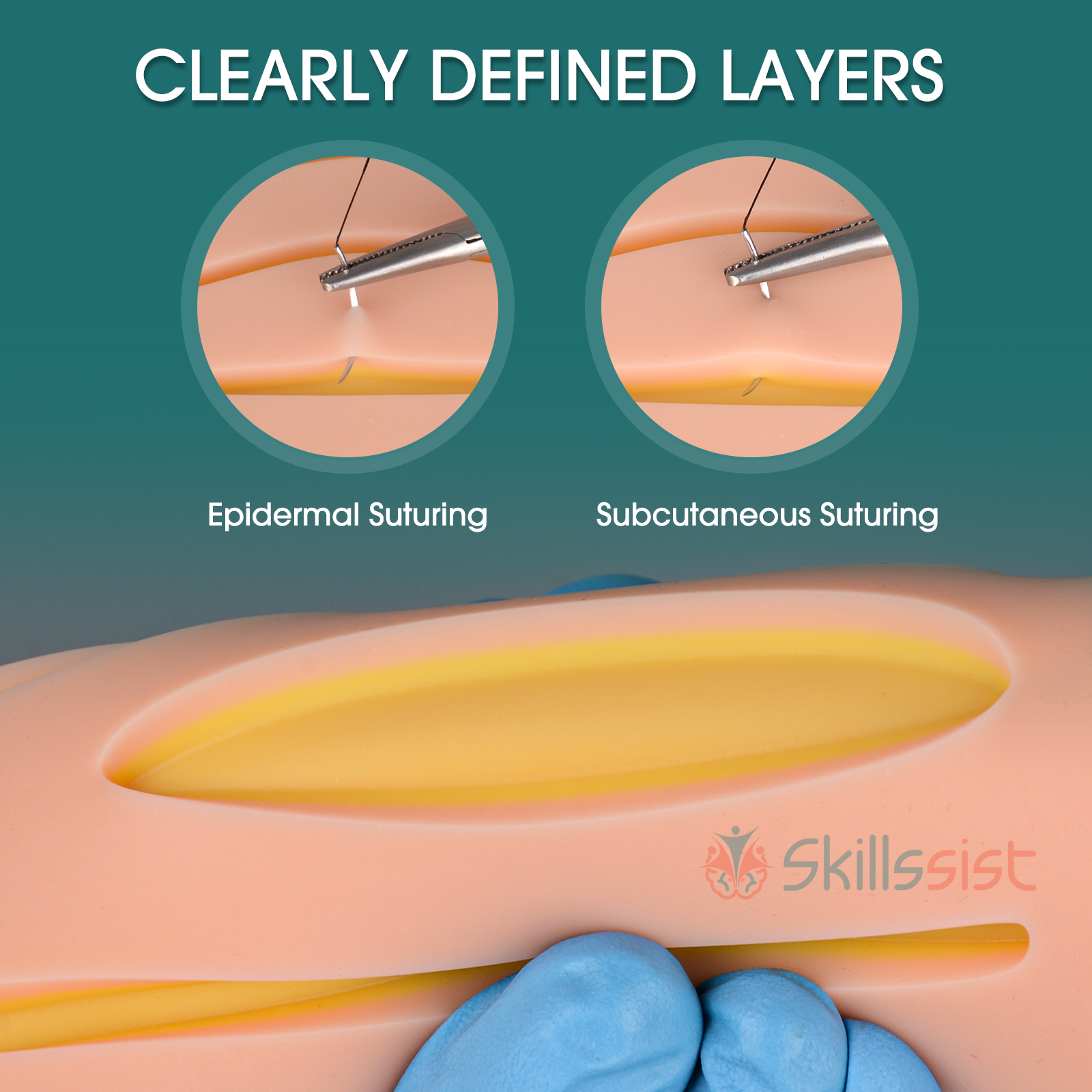 Suture Pad with Sturdy 3 Layers and 14 Pre-Cut Wounds