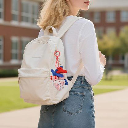 Crochet Keychain Heart Hanging On Backpack