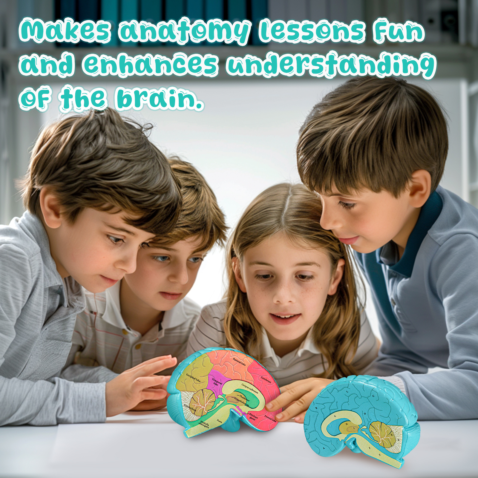 Cross-Section Brain Model, Human Brain Anatomy Model for Kids, 2 Pieces Foam Brain