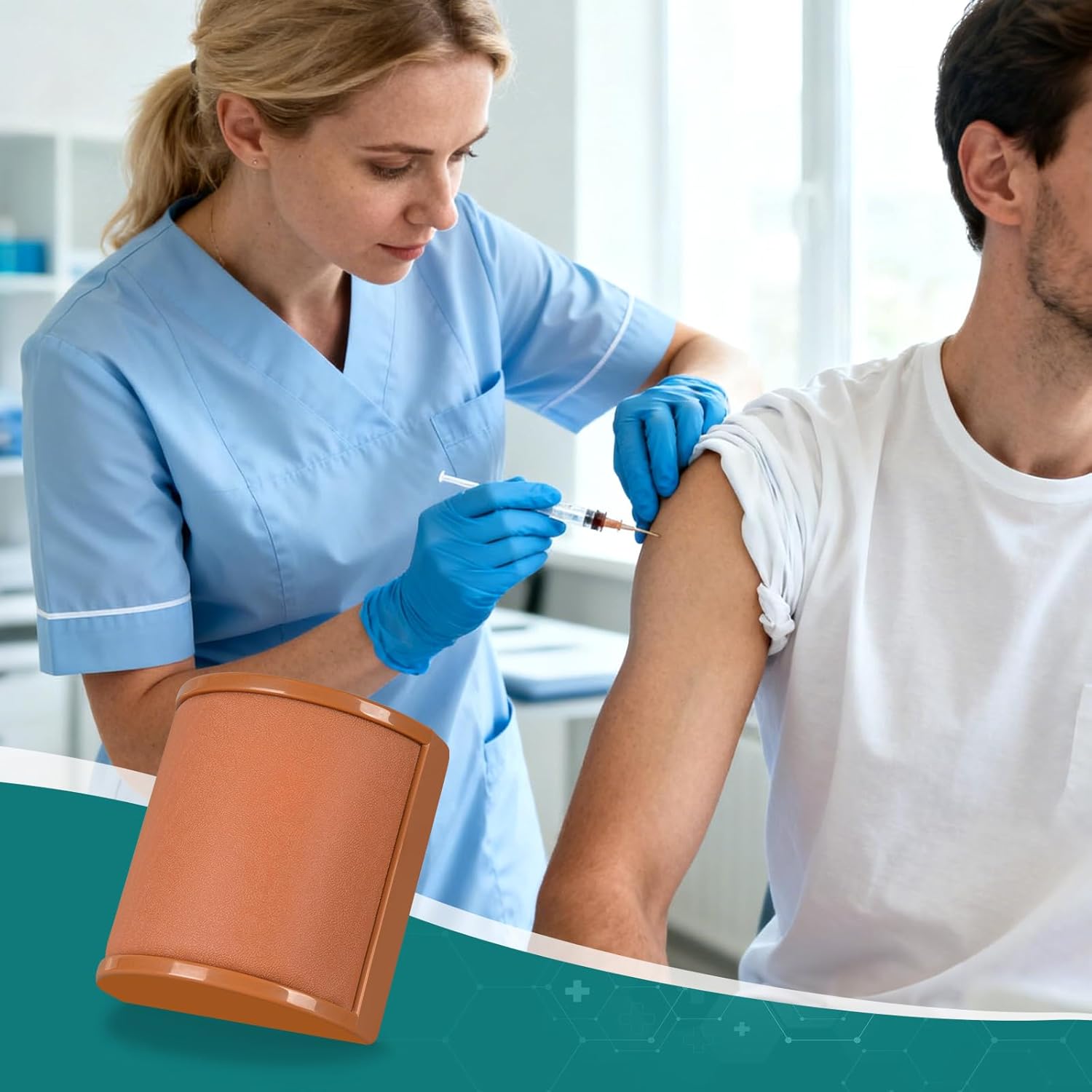 Medical Student Practicing Needle Insertion Techniques