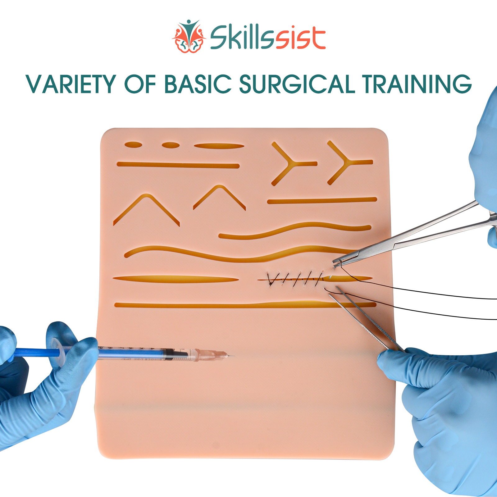 Suture Practice Pad & Injection IV Training Pad with 14 Pre-Cut Wounds and 2 Veins