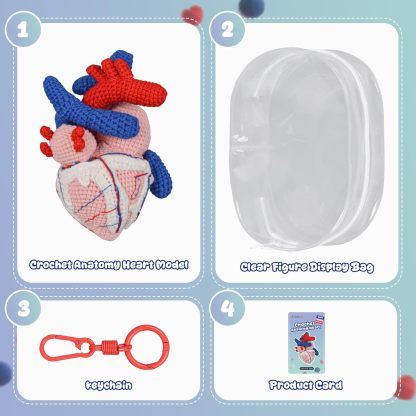 Crochet Anatomical Heart Plush Keychain Set Contents