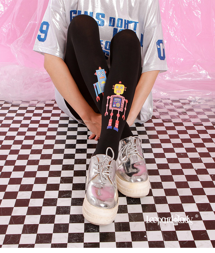 Robot-printed tights   Cartoon-themed fun tights