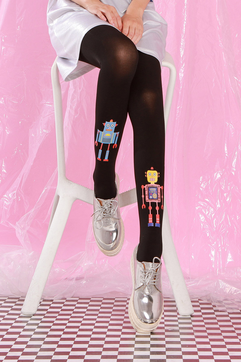 Robot-printed tights   Cartoon-themed fun tights