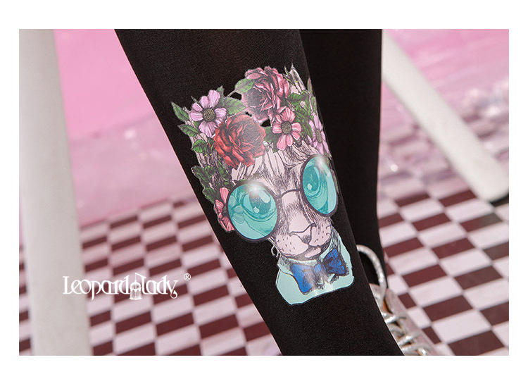 Unique Cat-Eye Print Tights Black Autumn Patterned Tights