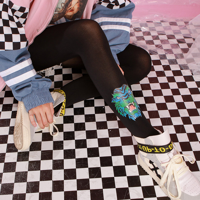 Tiger Head Totem Print Pantyhose, Unique Trendy Pantyhose