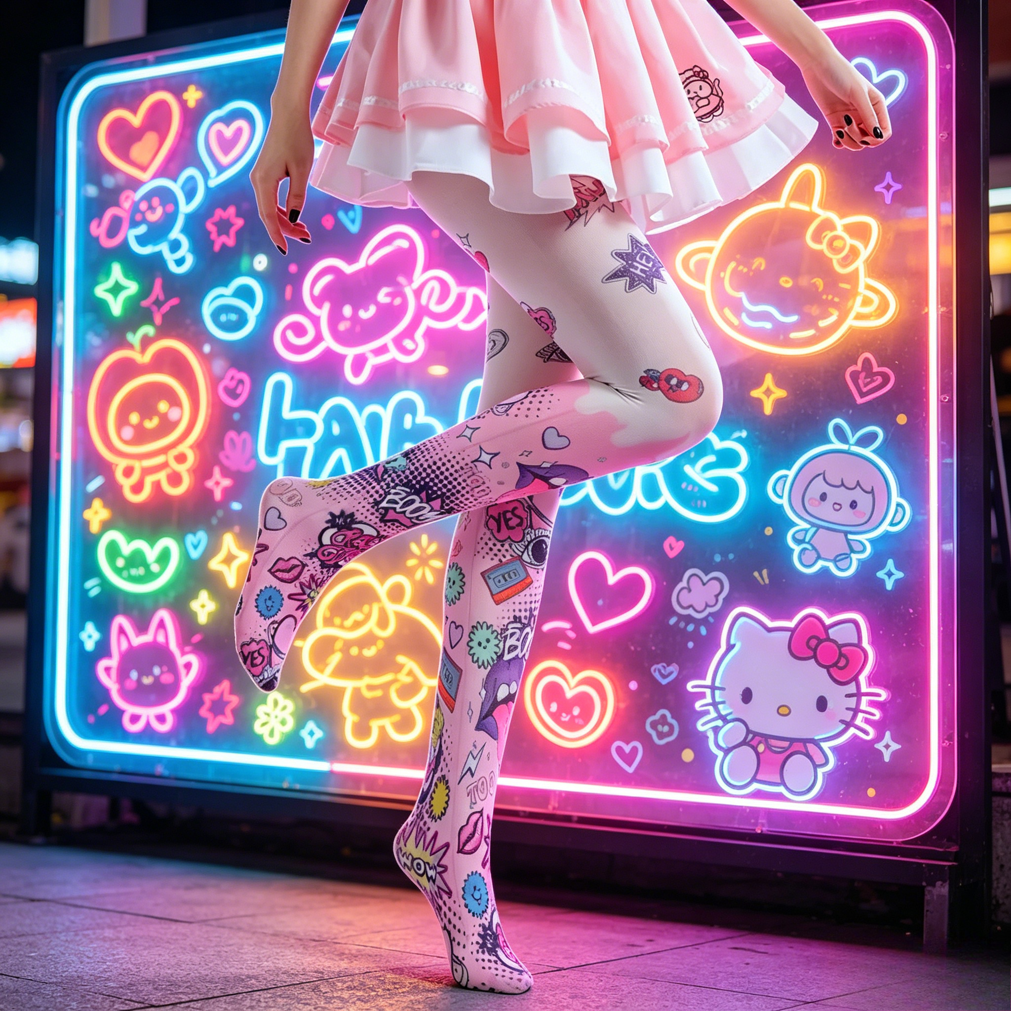 Street graffiti style pattern base tight print pantyhose